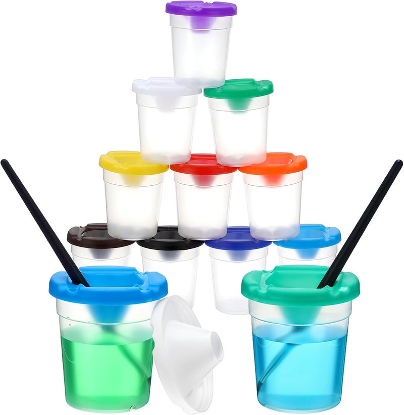 Ubamdom 10 Pack Paint Cups with Lids for Kids, Art Supplies No Spill Painting Cups for Young Artist, Reusable Paint Water Cup Paint Mixing Cups for Classroom Arts Crafts Supplies - Image 1